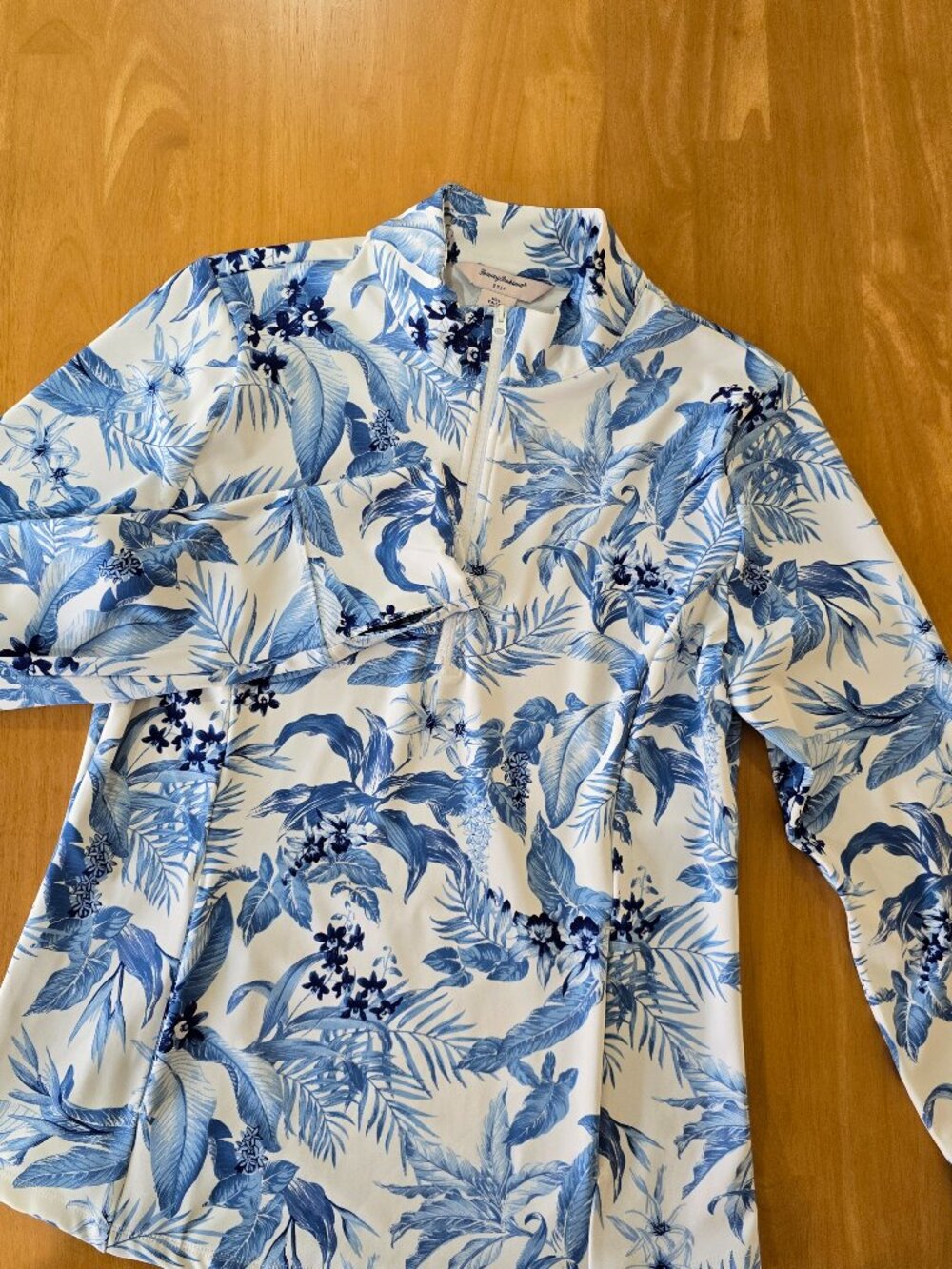 Tommy Bahama Golf Women's Tabu Jungle L/S 1/4 Zip Top UPF 50+ Blue White Large